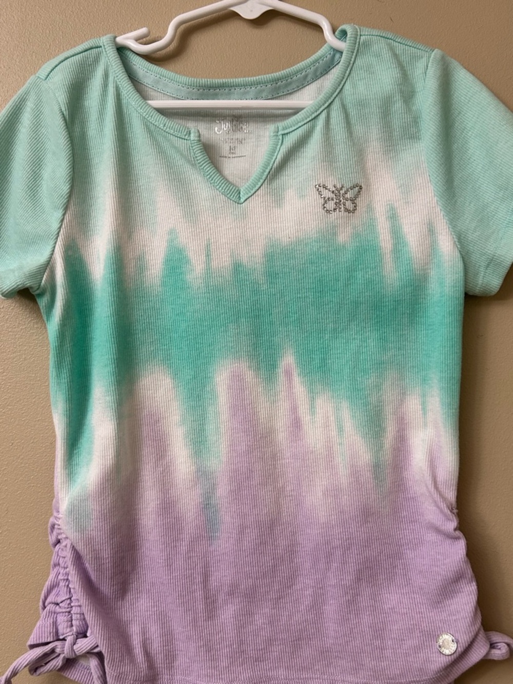 Girls Tie-Dye V-Neck Tee with Butterfly Detail justice top